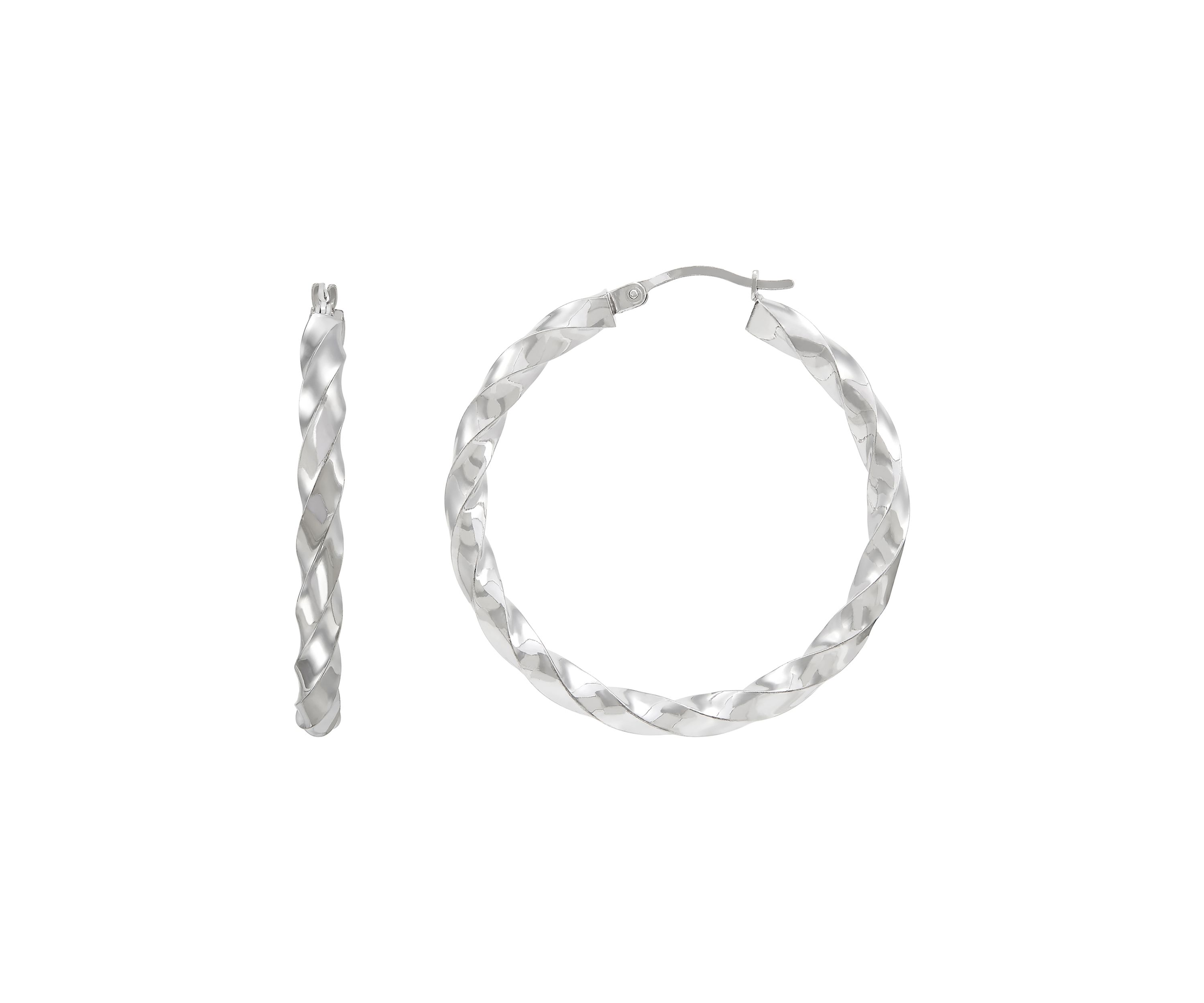 Twist Tube Hoop Earrings in Sterling Silver