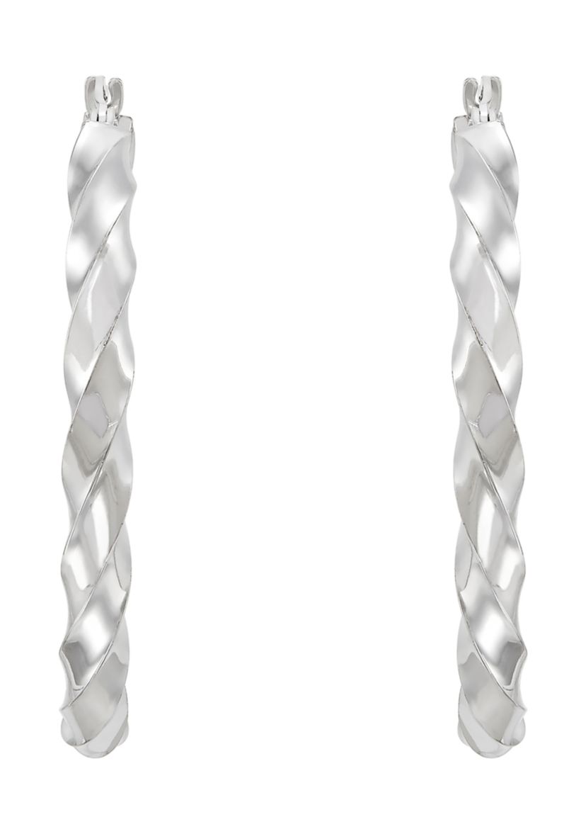 Twist Tube Hoop Earrings in Sterling Silver