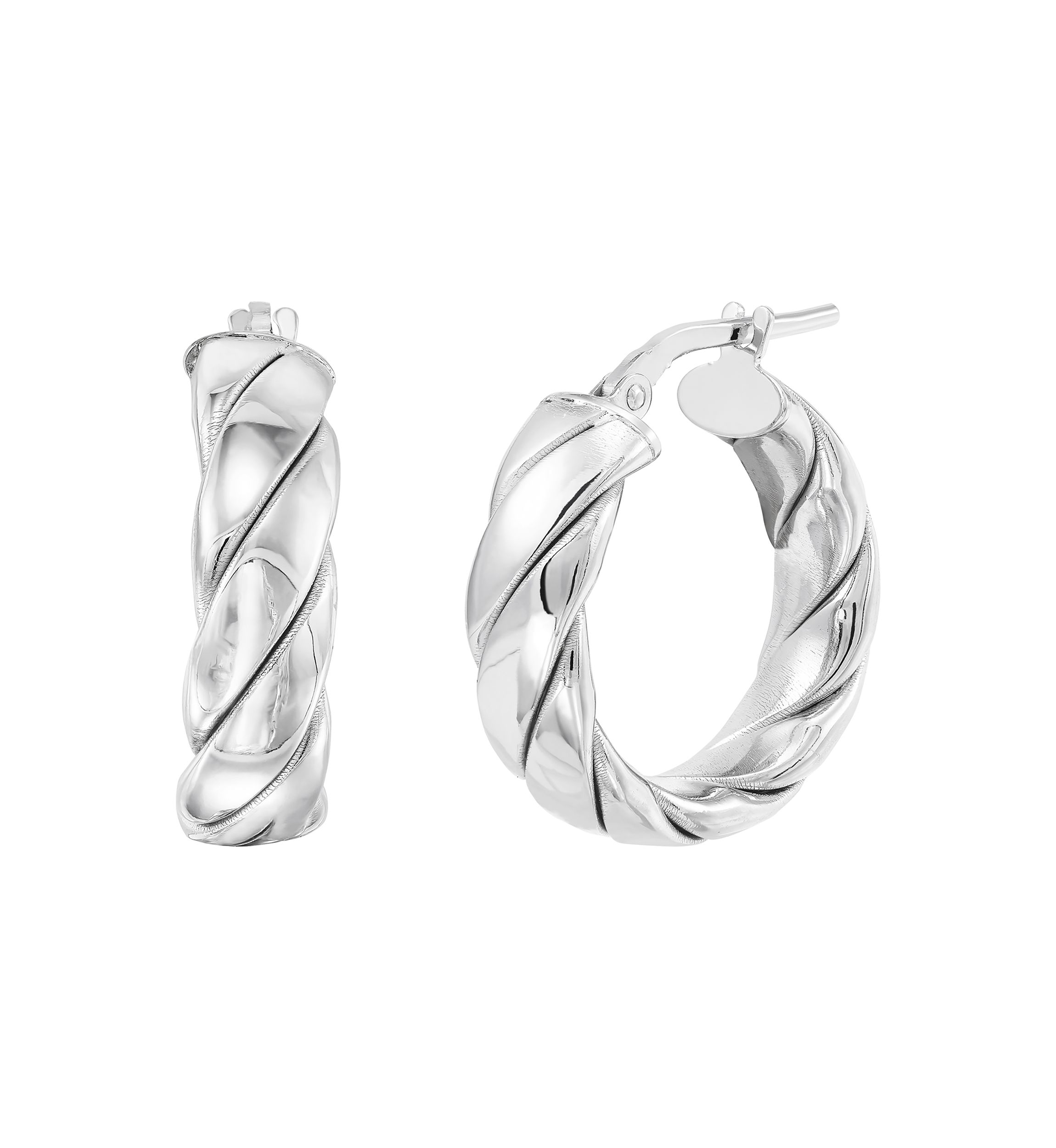 20 Millimeter Striped Tube Hoop Earrings in Sterling Silver