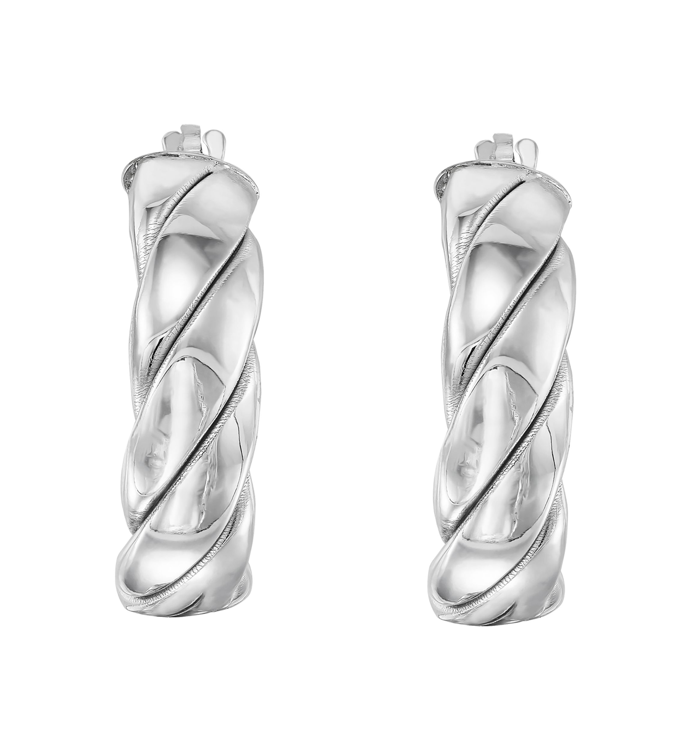 20 Millimeter Striped Tube Hoop Earrings in Sterling Silver