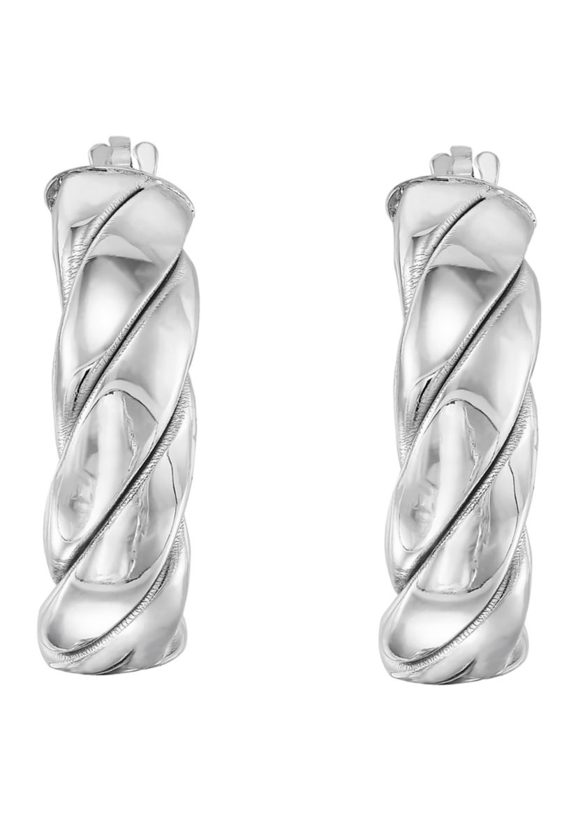 20 Millimeter Striped Tube Hoop Earrings in Sterling Silver