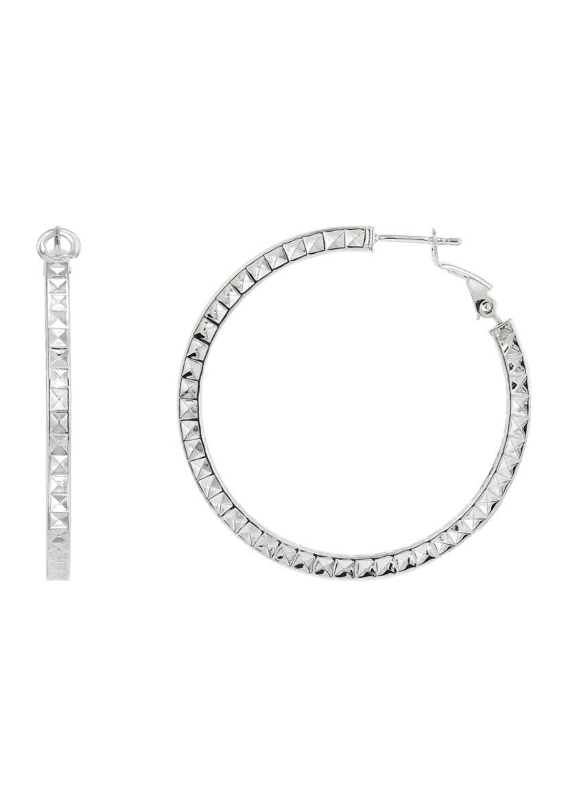 35 Millimeter Hollow Round Hoop Earrings in Sterling Silver 