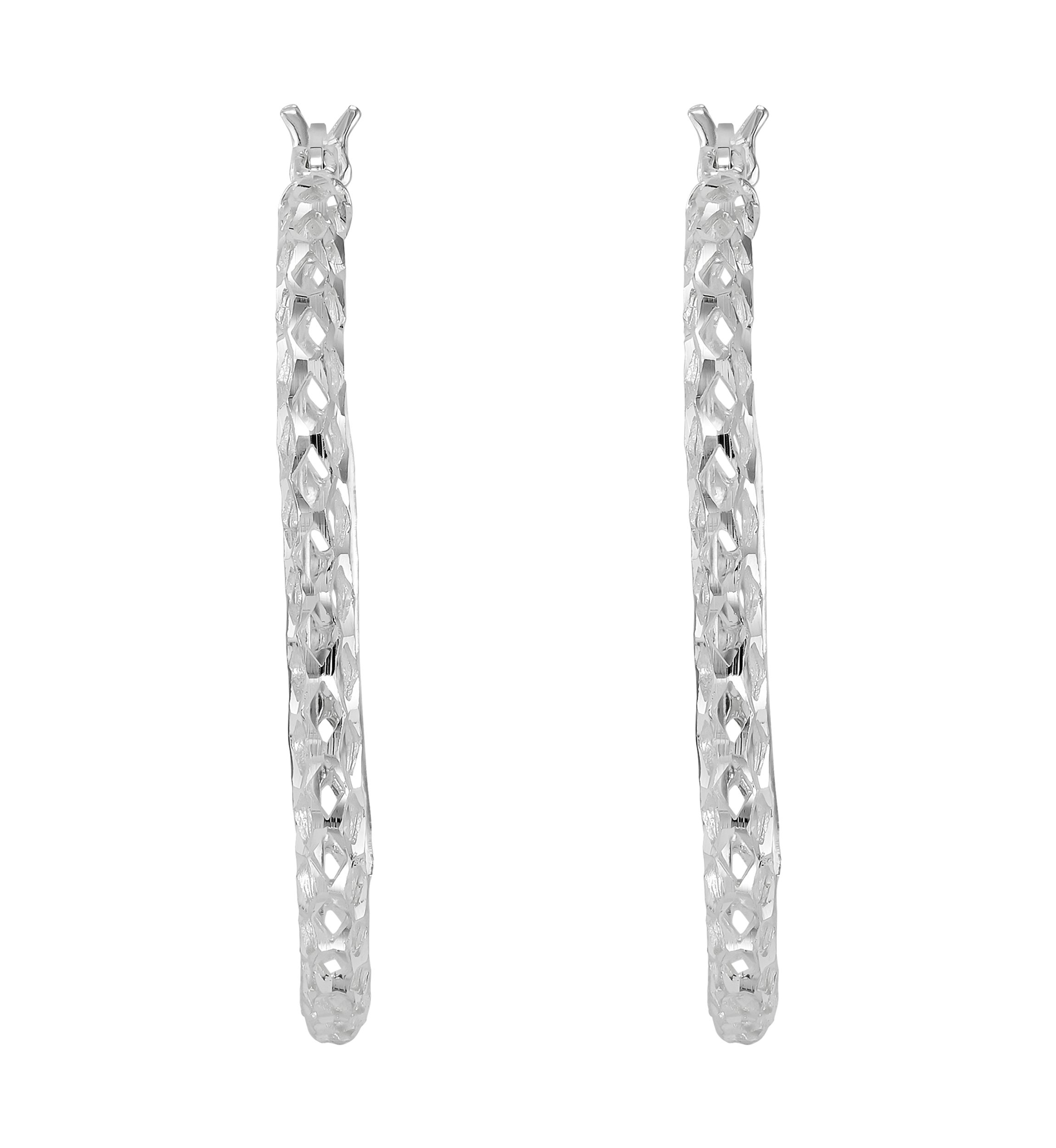 Casted Mesh Round Tube Hoop Earrings in Sterling Silver