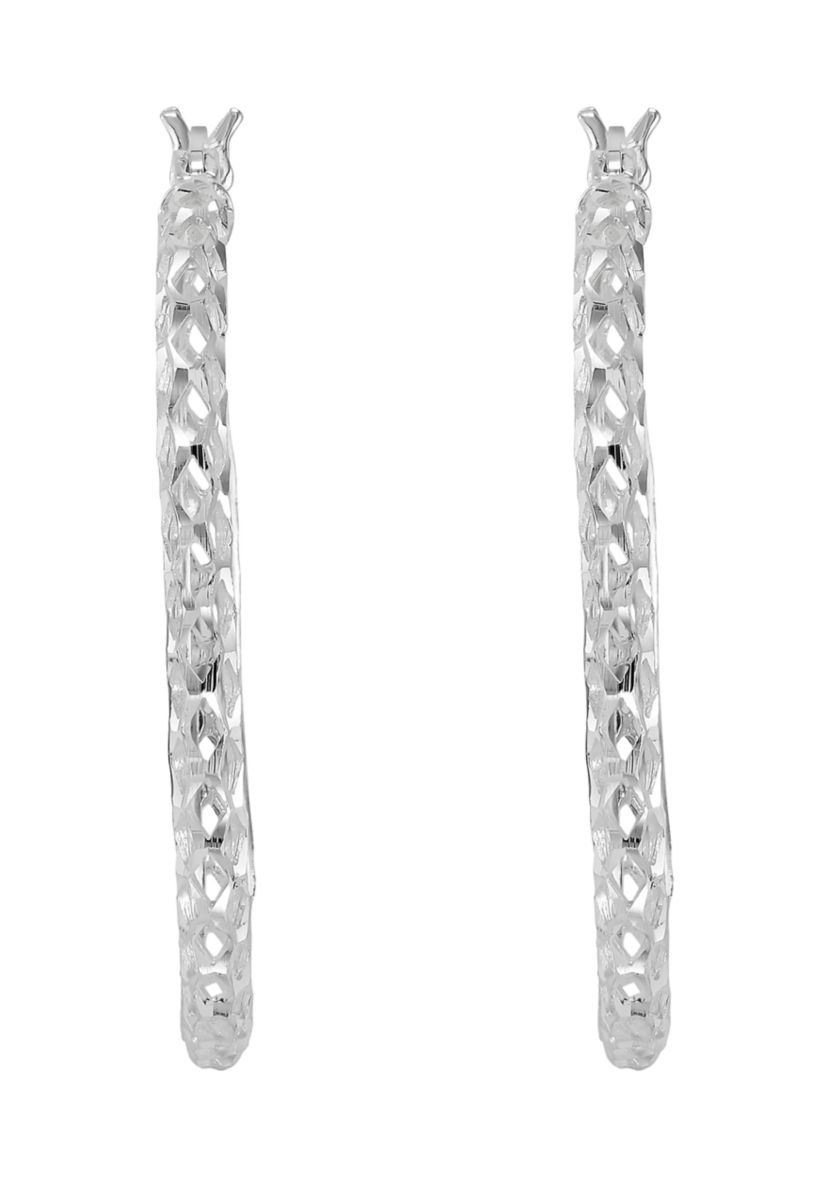 Casted Mesh Round Tube Hoop Earrings in Sterling Silver