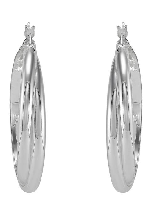 Double Row Crossover Tube Hoop Earrings in Sterling Silver