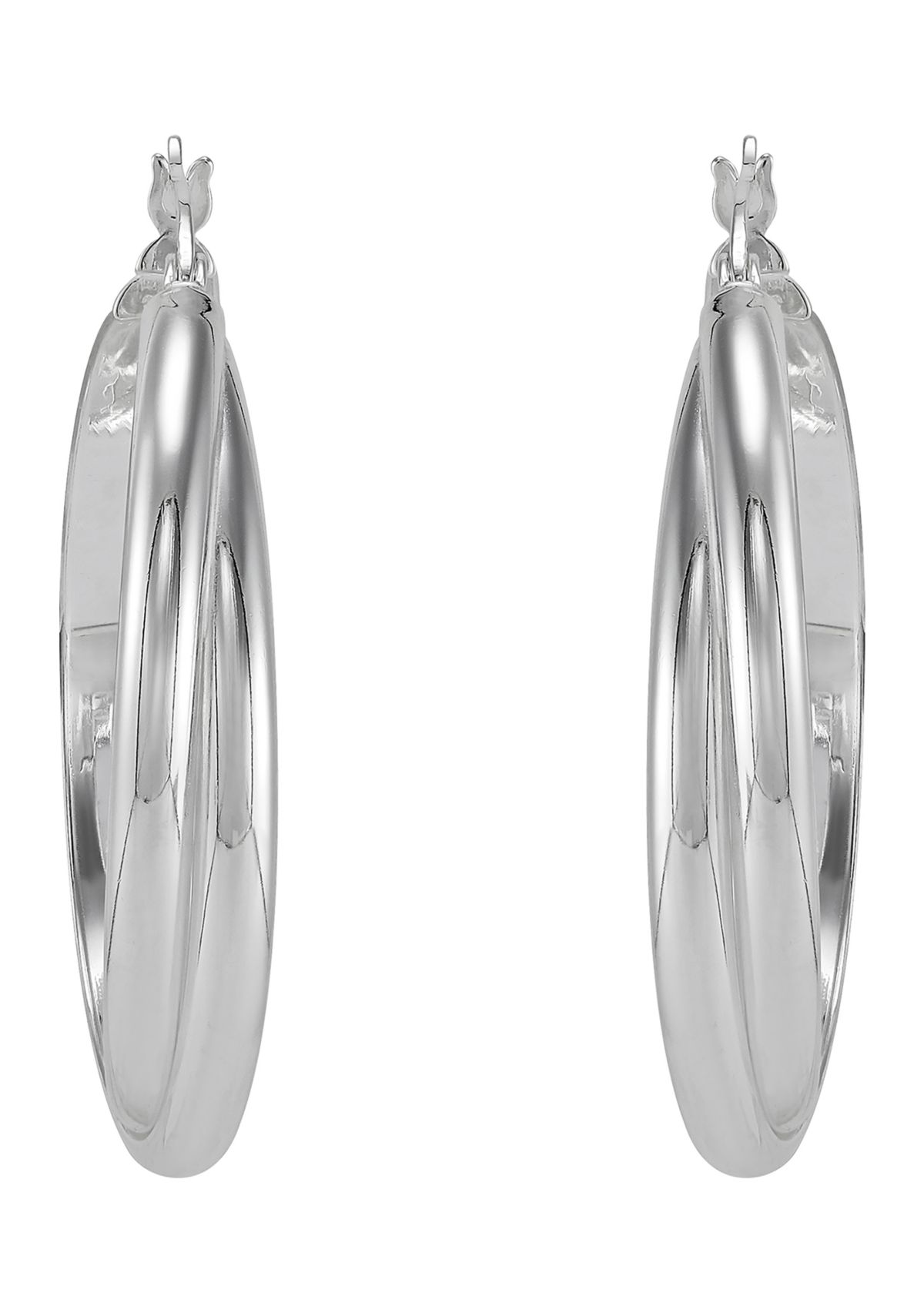 Double Row Crossover Tube Hoop Earrings in Sterling Silver