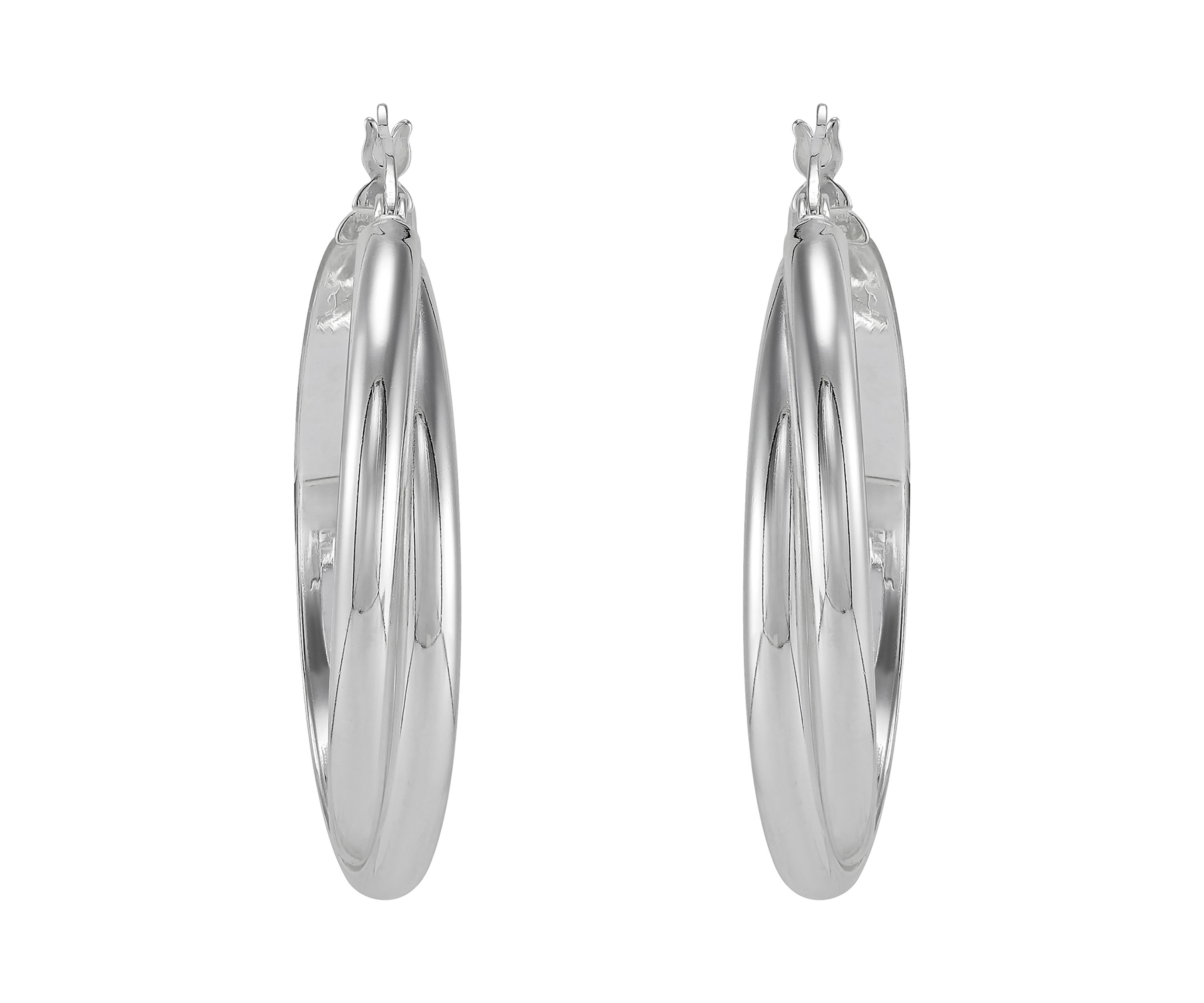 Double Row Crossover Tube Hoop Earrings in Sterling Silver