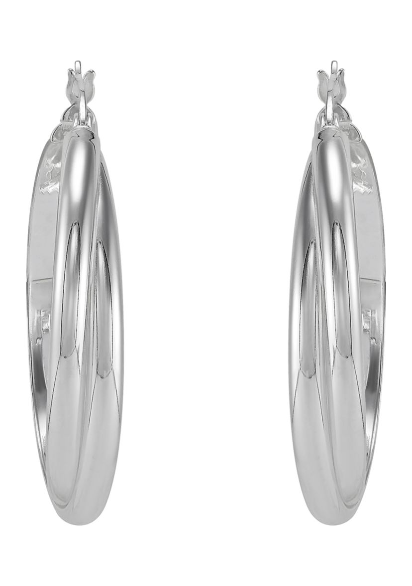 Double Row Crossover Tube Hoop Earrings in Sterling Silver