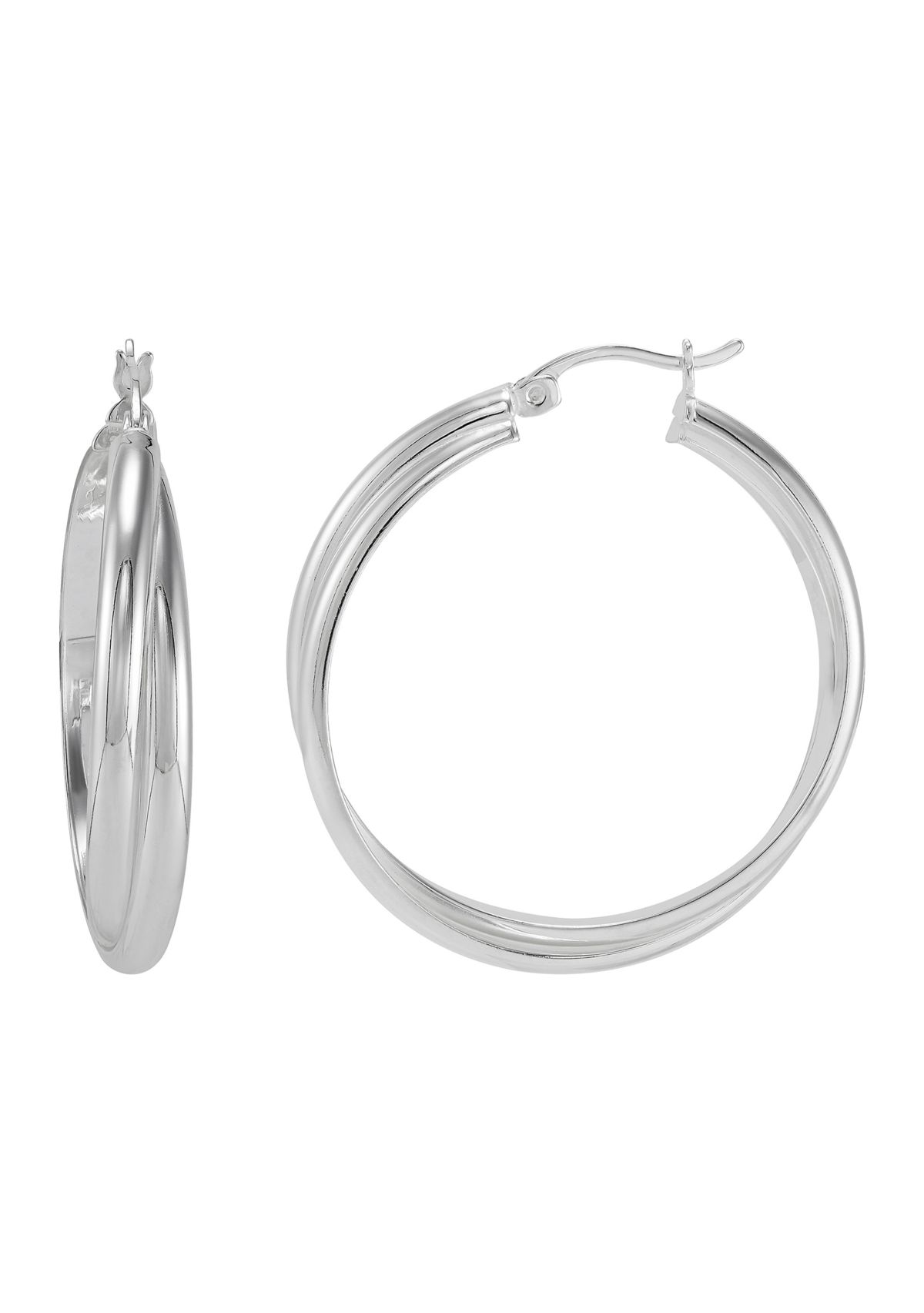 Double Row Crossover Tube Hoop Earrings in Sterling Silver