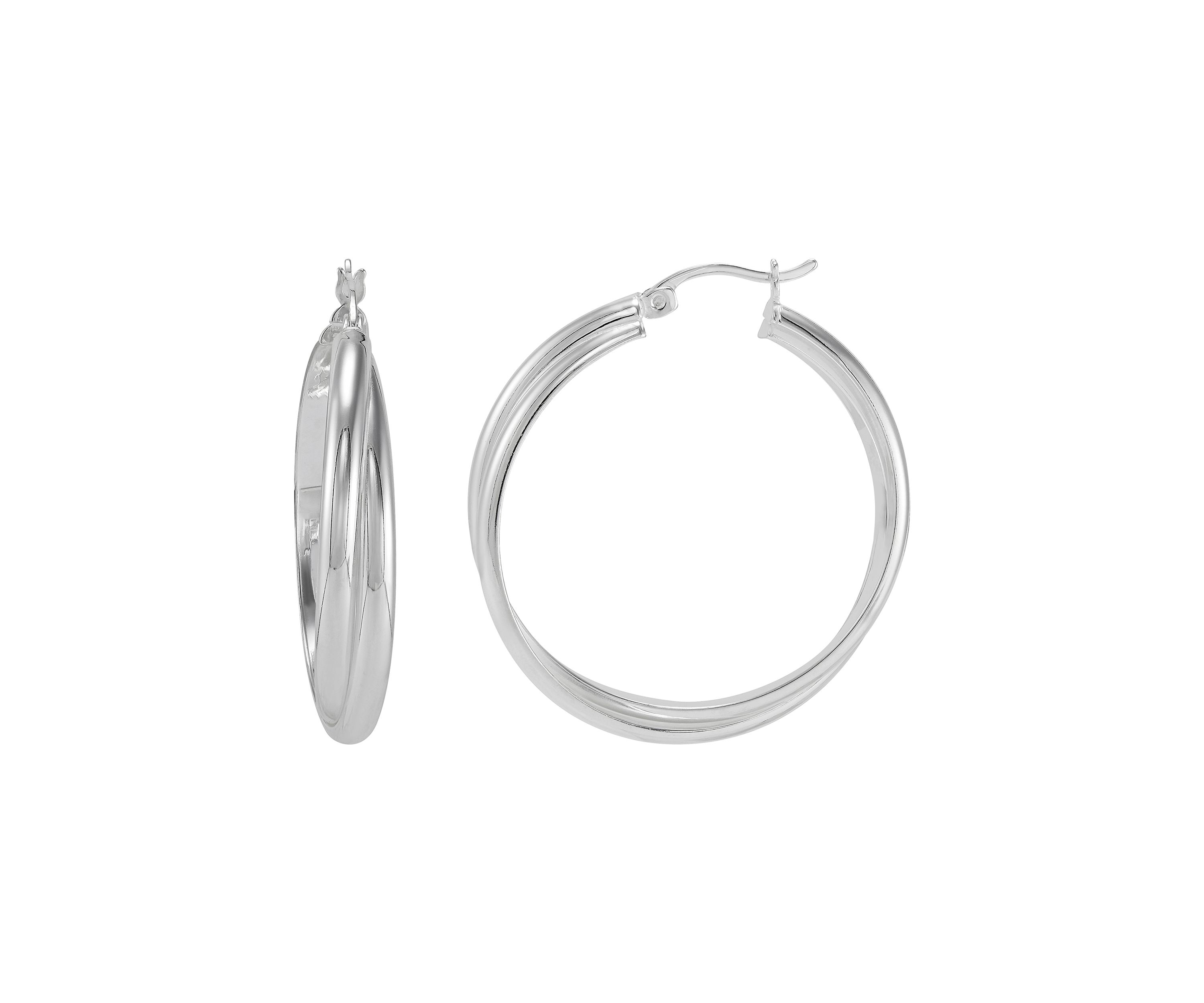 Double Row Crossover Tube Hoop Earrings in Sterling Silver