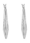 Grad Oval Greek Key Design Hoop Earrings in Sterling Silver