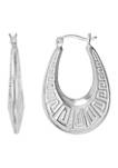 Grad Oval Greek Key Design Hoop Earrings in Sterling Silver