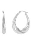 Grad Oval Wavy Design Hoop Earrings in Sterling Silver