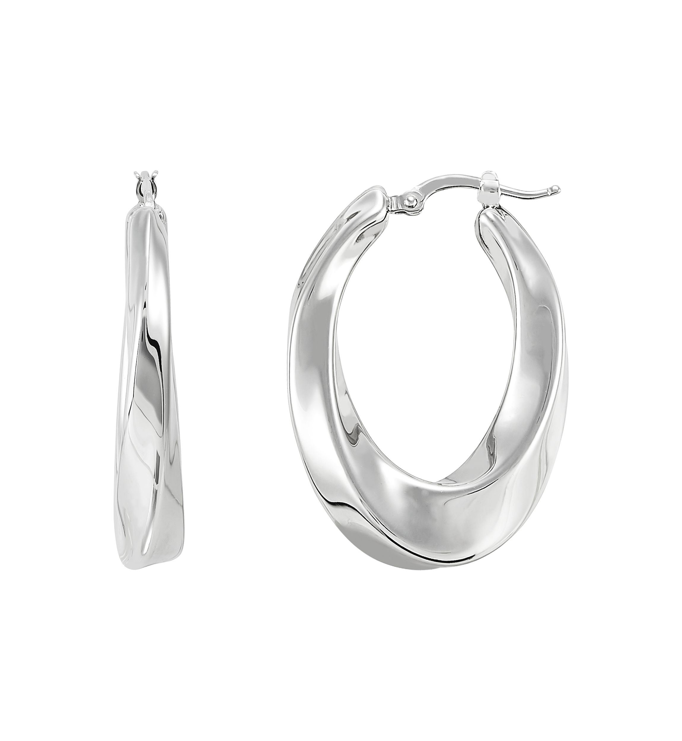 Twist Plain Oval Hoop Earrings in Sterling Silver