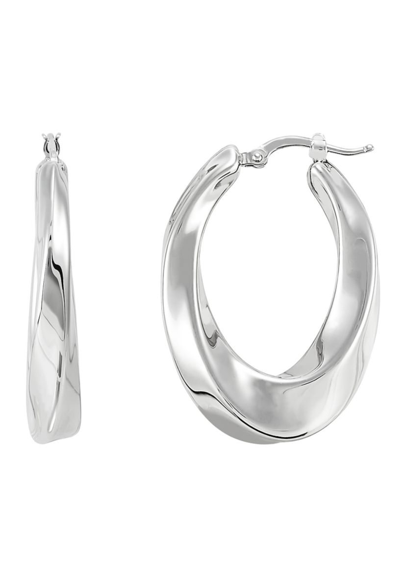 Twist Plain Oval Hoop Earrings in Sterling Silver
