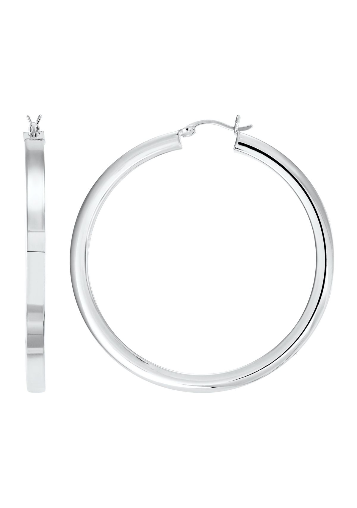 4 mm x 50 mm Square Tube Round Hoop Earrings in Sterling Silver