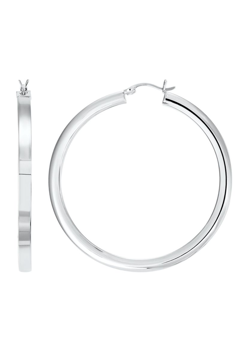 4 mm x 50 mm Square Tube Round Hoop Earrings in Sterling Silver