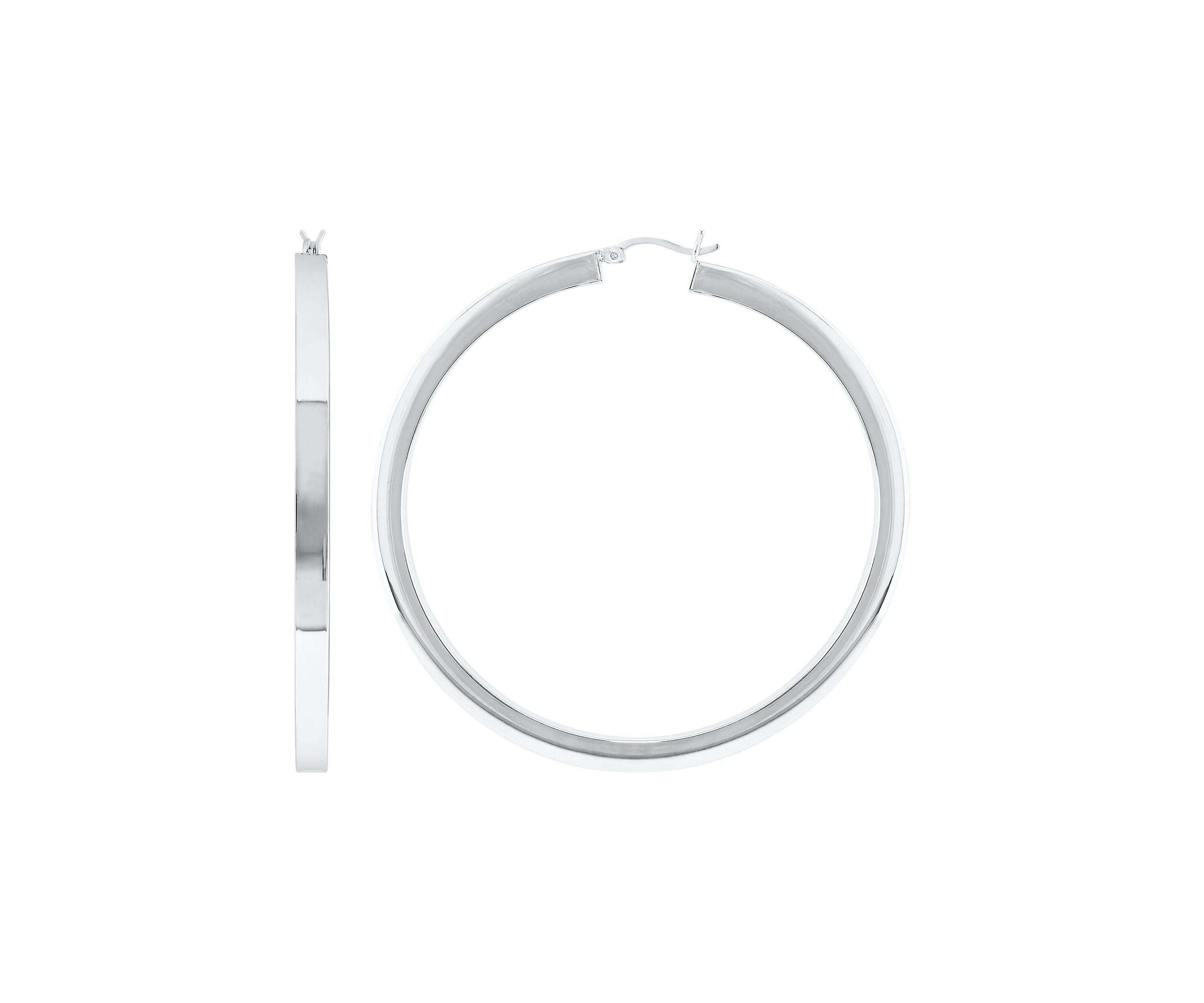 Square Tube Round Hoop Earrings in Sterling Silver