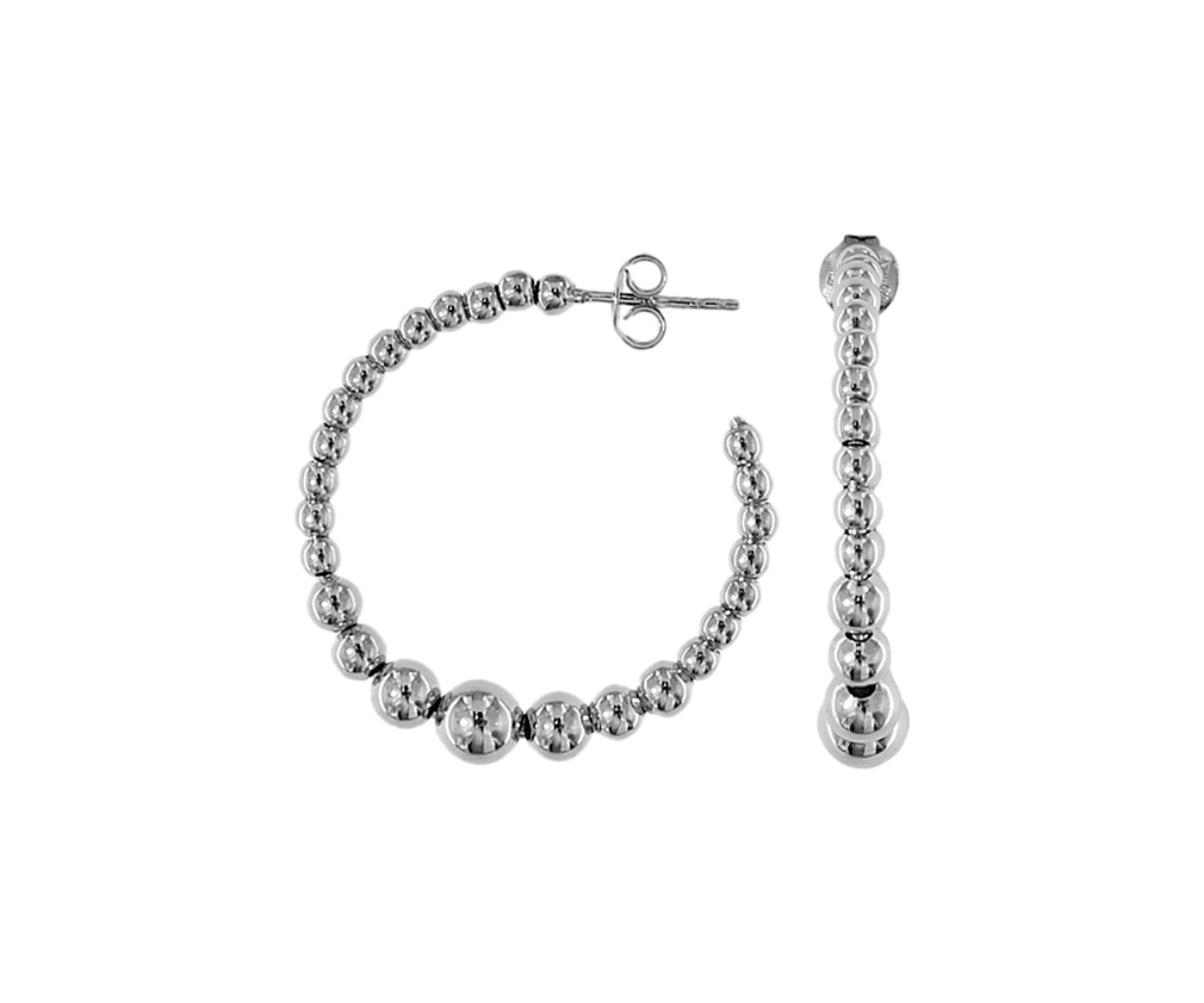 Beaded J Hoop Earrings in Sterling Silver