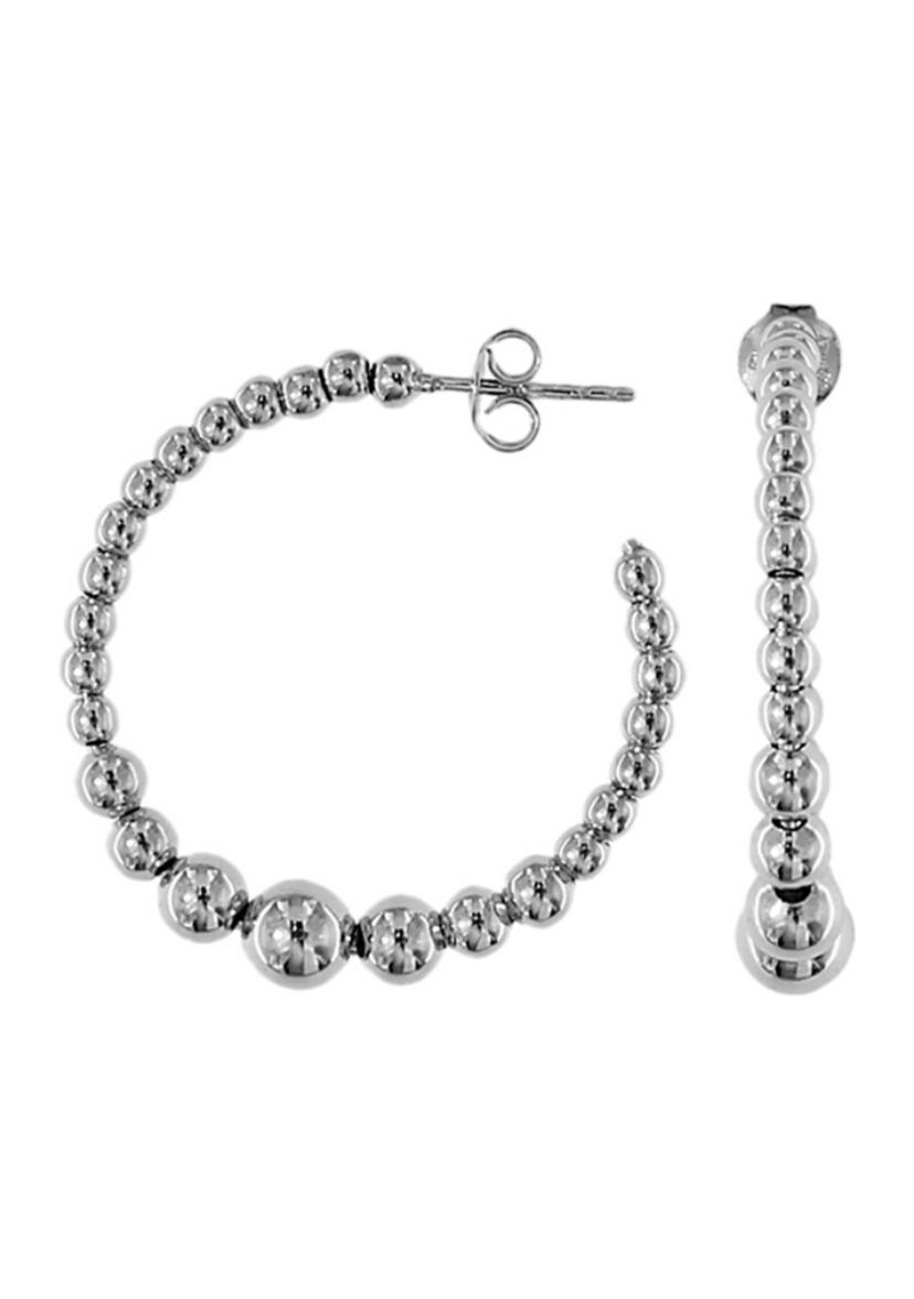 Beaded J Hoop Earrings in Sterling Silver