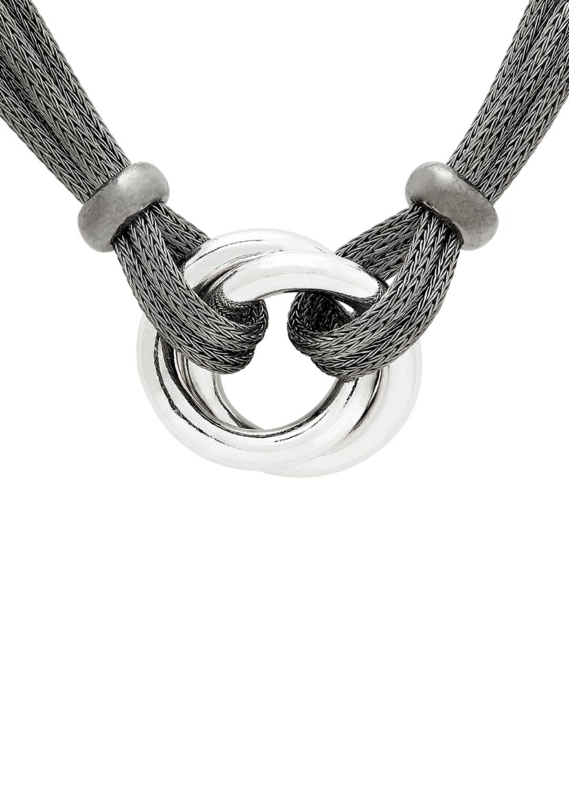 Multi Row Mesh Love Knot Necklace in Sterling Silver