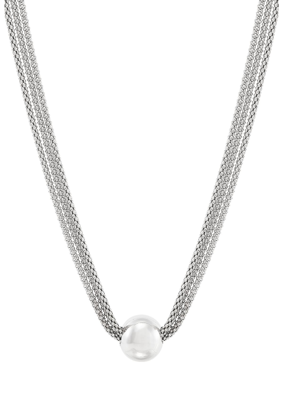 Bead on 3 Row Popcorn Chain Necklace in Sterling Silver