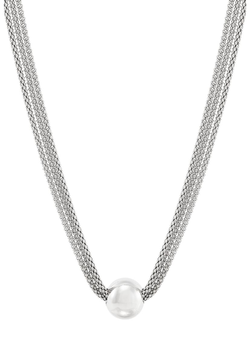 Bead on 3 Row Popcorn Chain Necklace in Sterling Silver
