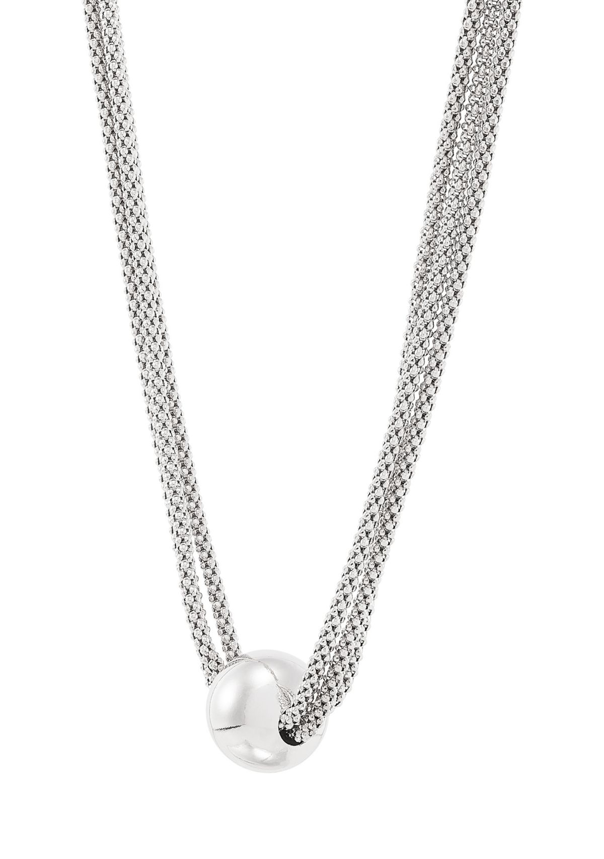 Bead on 3 Row Popcorn Chain Necklace in Sterling Silver