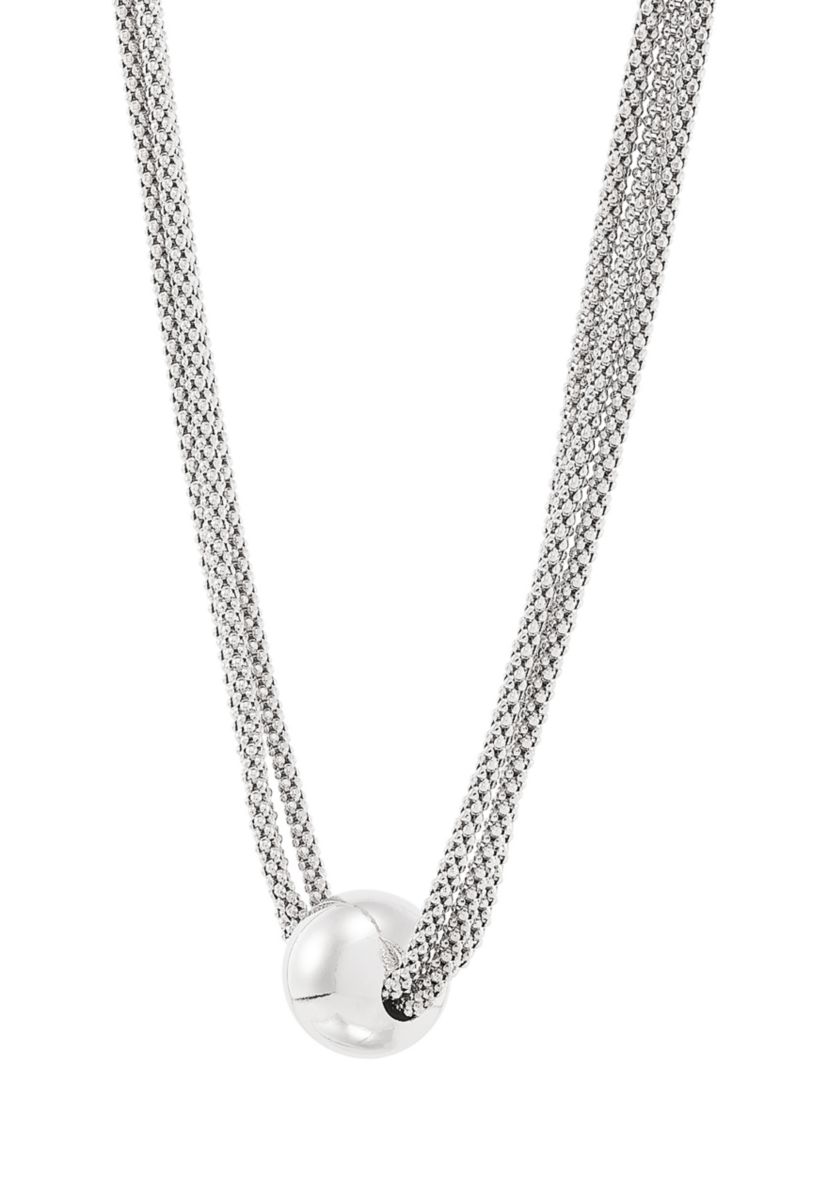 Bead on 3 Row Popcorn Chain Necklace in Sterling Silver
