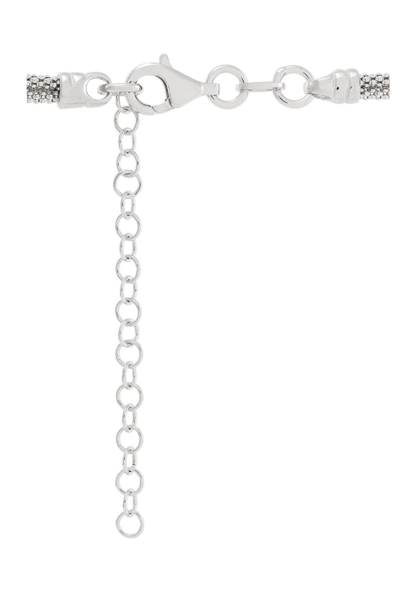 Bead on 3 Row Popcorn Chain Necklace in Sterling Silver
