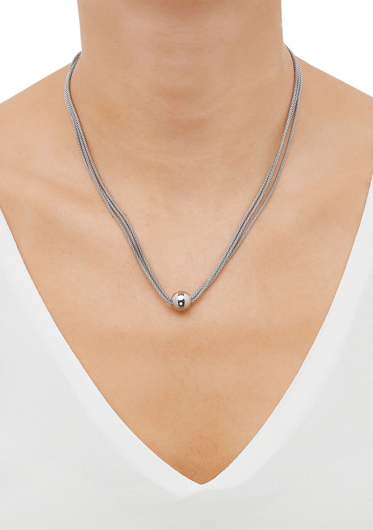 Bead on 3 Row Popcorn Chain Necklace in Sterling Silver