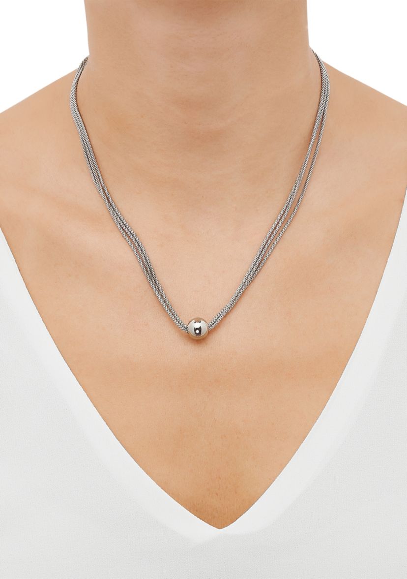 Bead on 3 Row Popcorn Chain Necklace in Sterling Silver