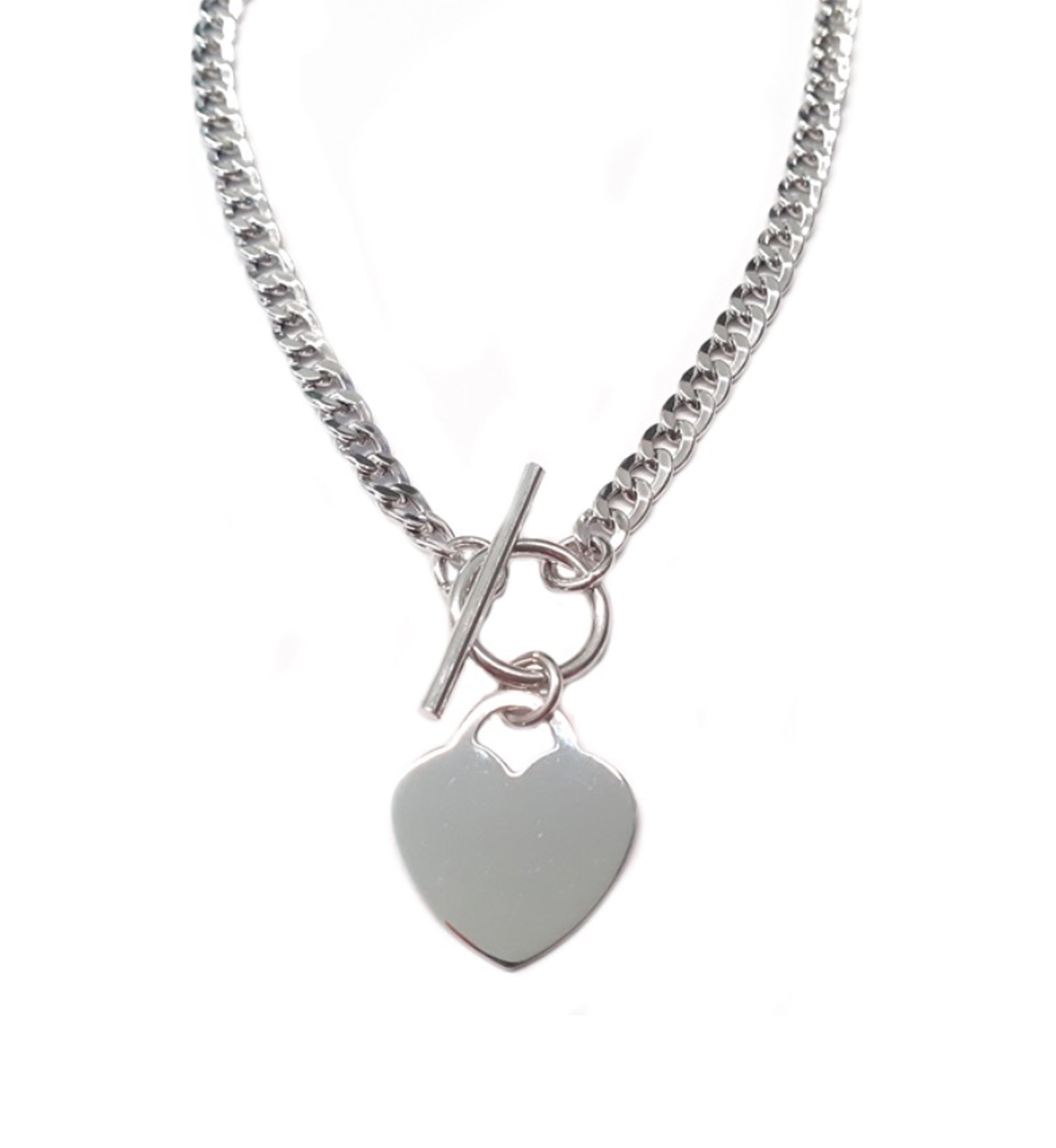 Dangle Flat Heart Toggle Necklace in Sterling Silver