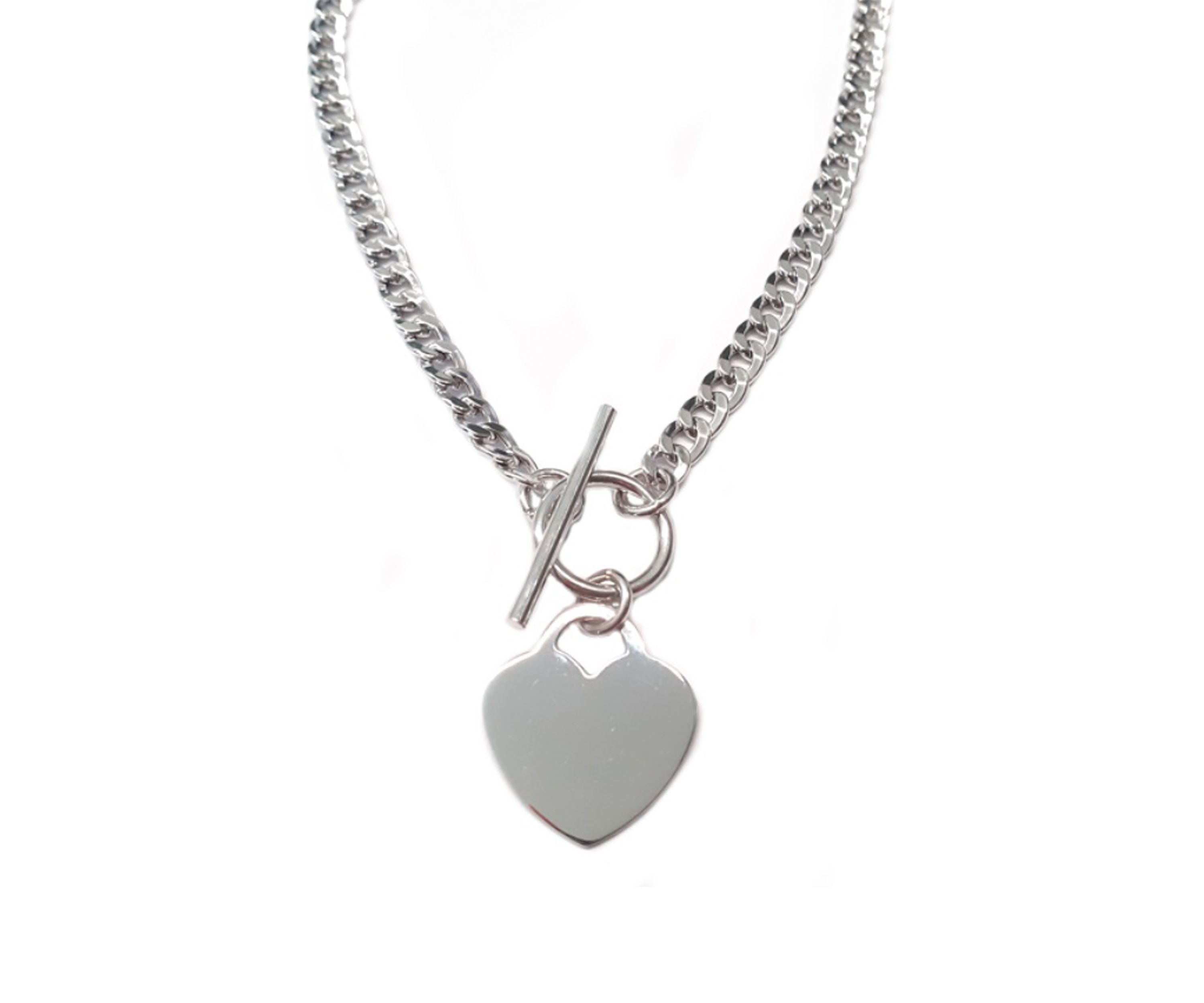 Dangle Flat Heart Toggle Necklace in Sterling Silver