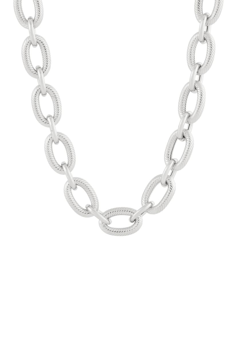 Hollow and Oval Links Necklace in Sterling Silver