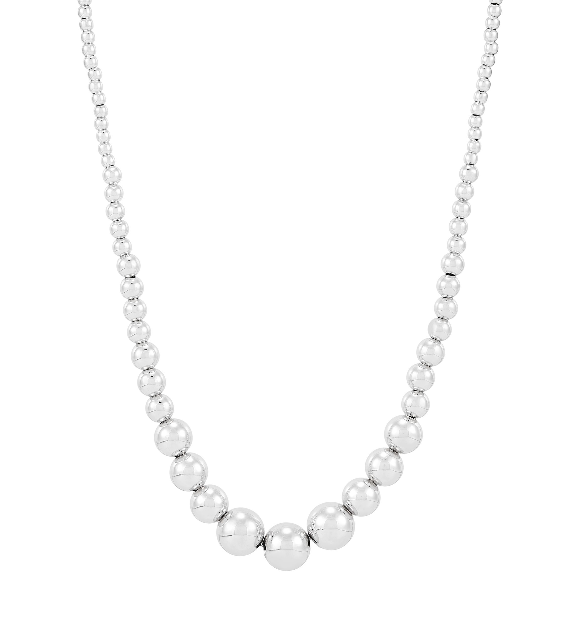 Graduated Hollow Beads Necklace in Sterling Silver 