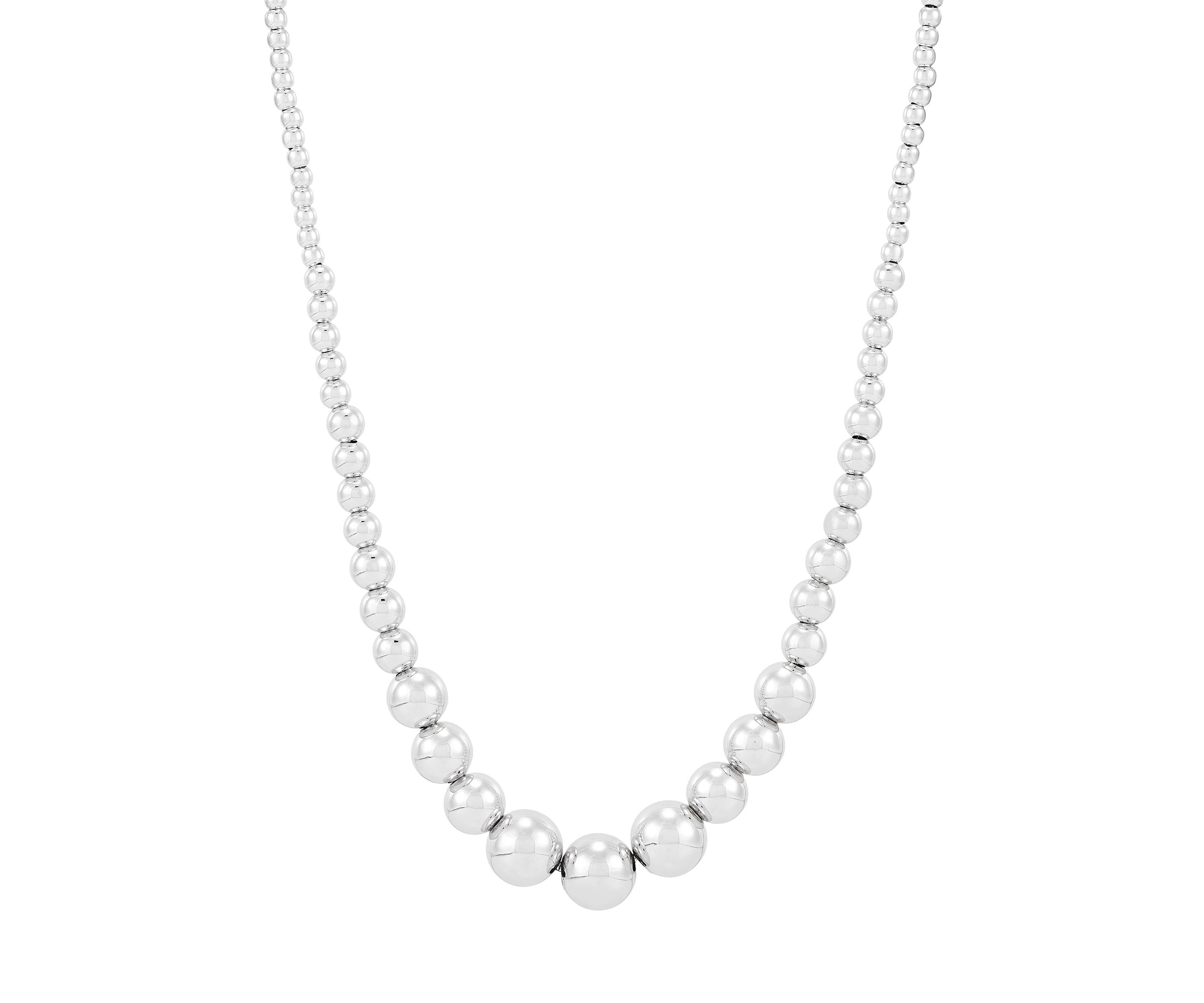 Graduated Hollow Beads Necklace in Sterling Silver 