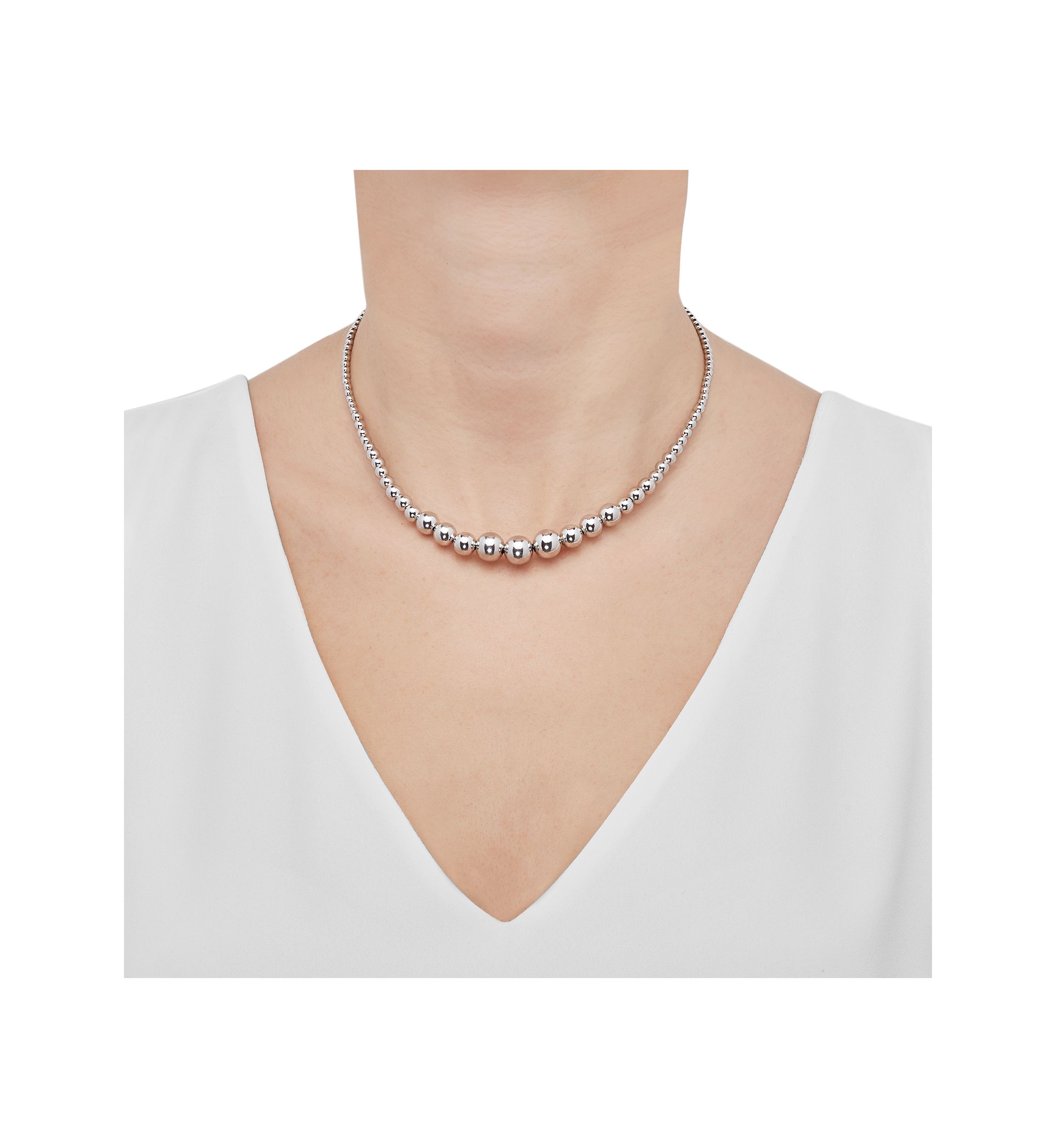 Graduated Hollow Beads Necklace in Sterling Silver 