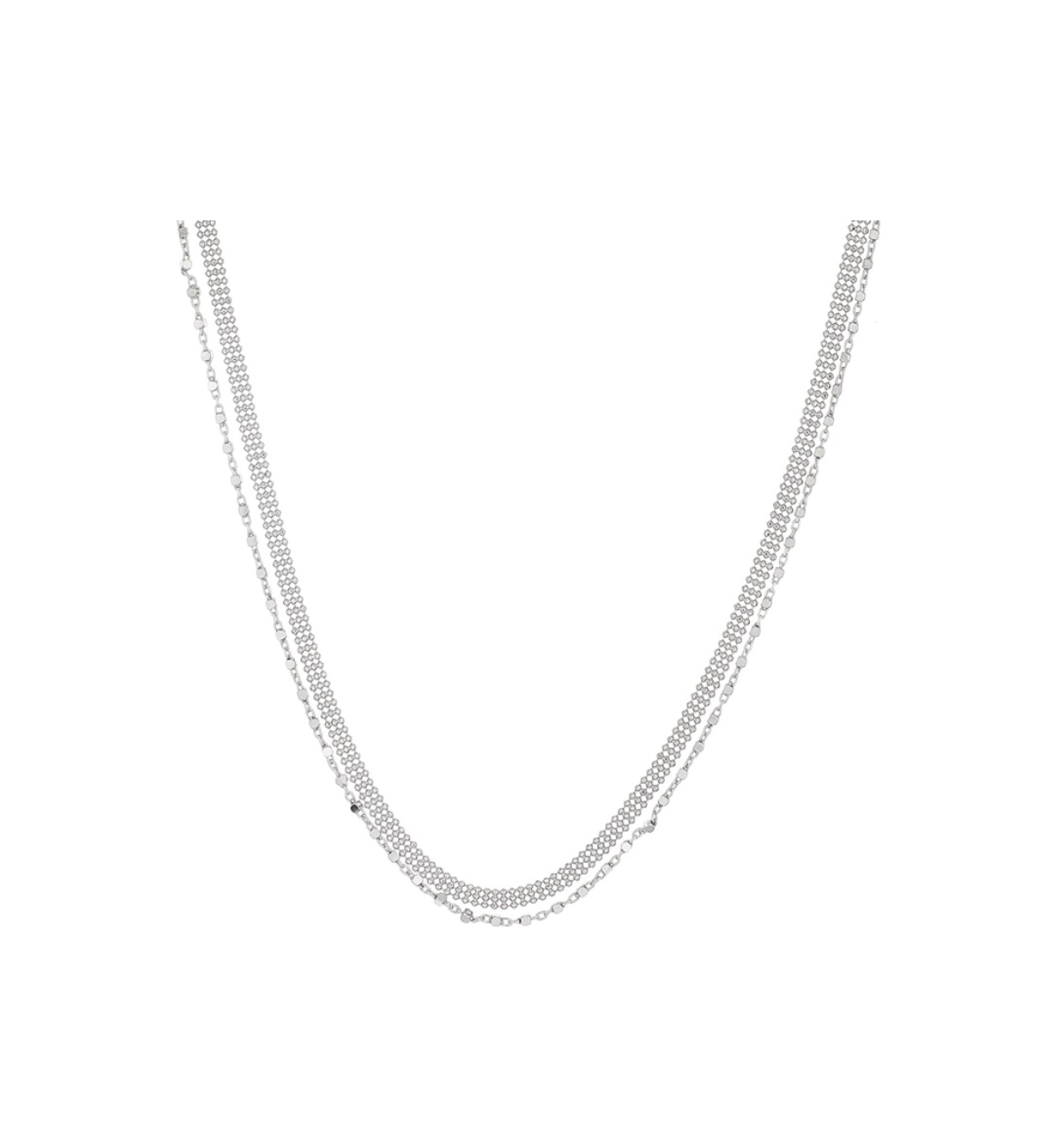 Multi Beads and Mirror Layered Necklace in Sterling Silver
