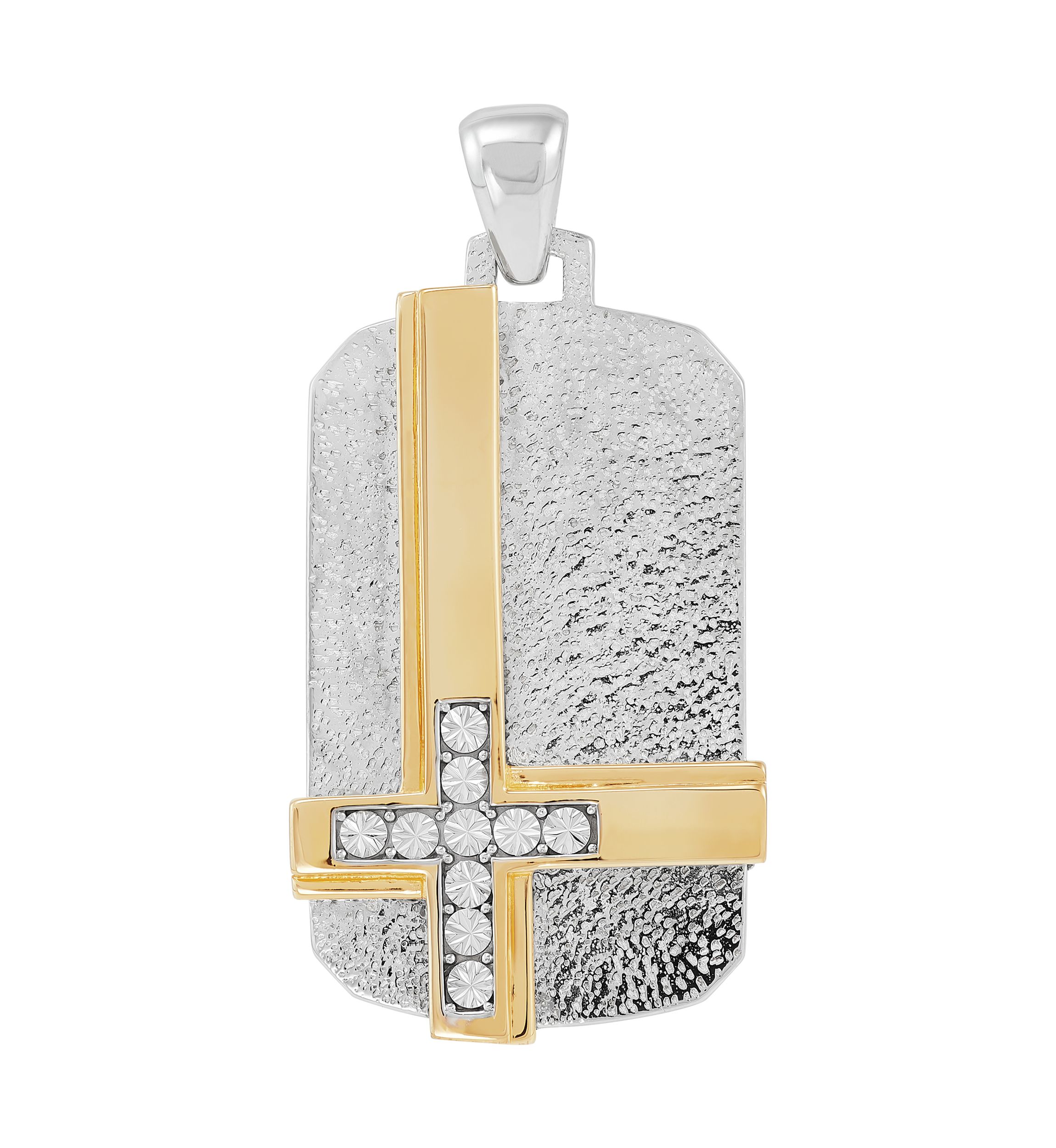 Cross Dog Tag Pendant in Sterling Silver