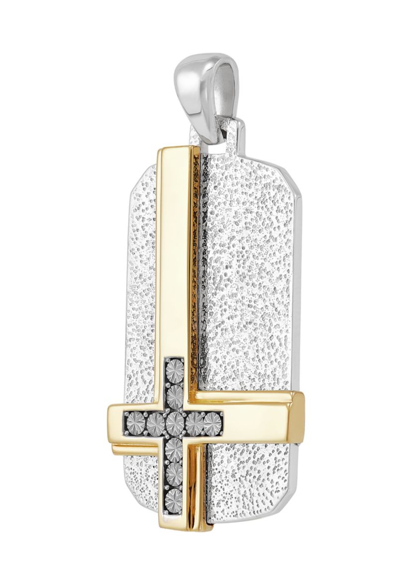 Cross Dog Tag Pendant in Sterling Silver