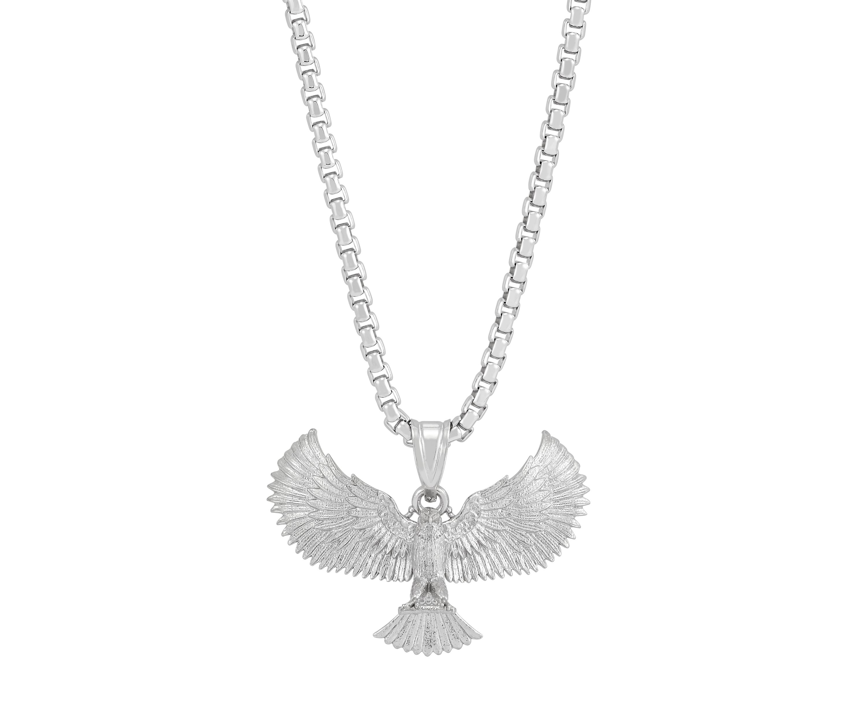 Flying Eagle Pendant with 22" Box Chain in Sterling Silver
