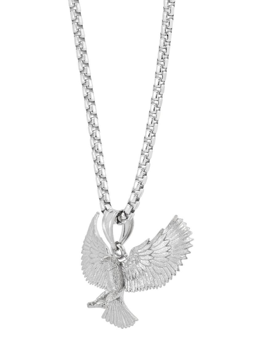 Flying Eagle Pendant with 22" Box Chain in Sterling Silver