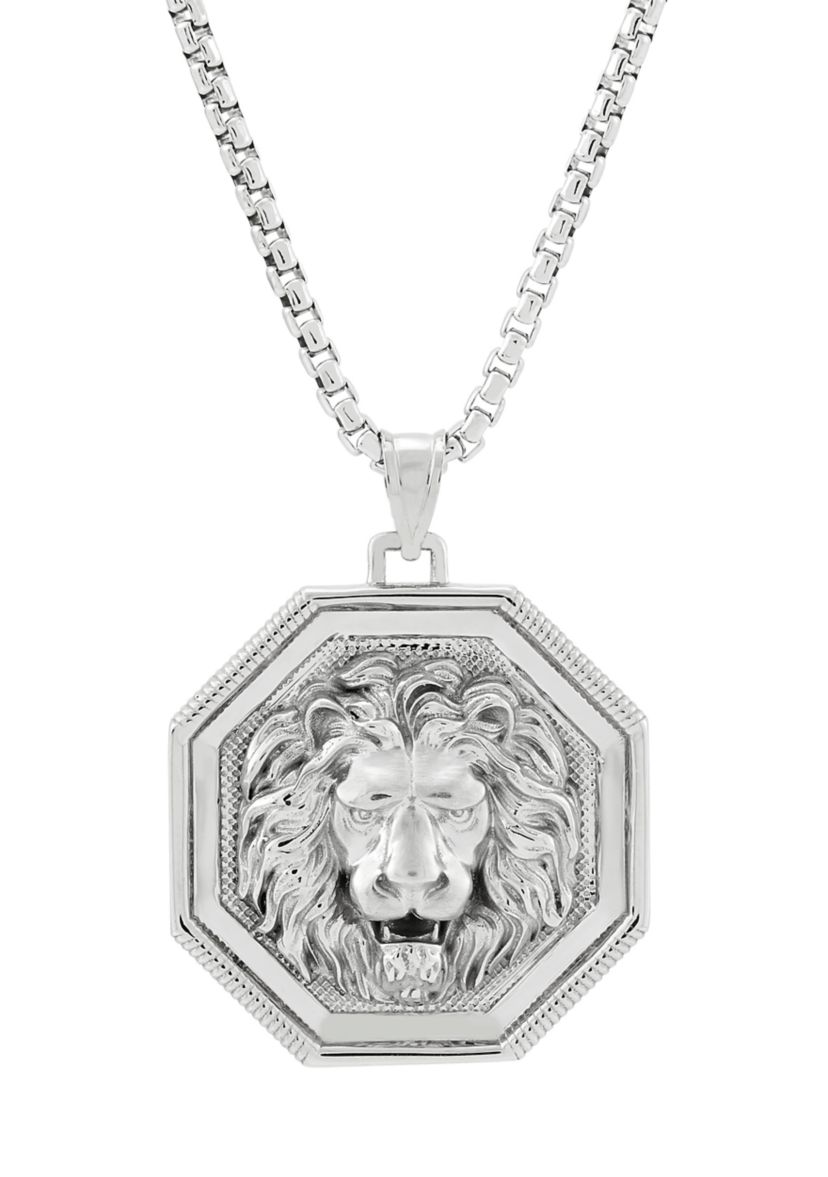 Lion in Frame Pendant with 20" Box Chain in Sterling Silver