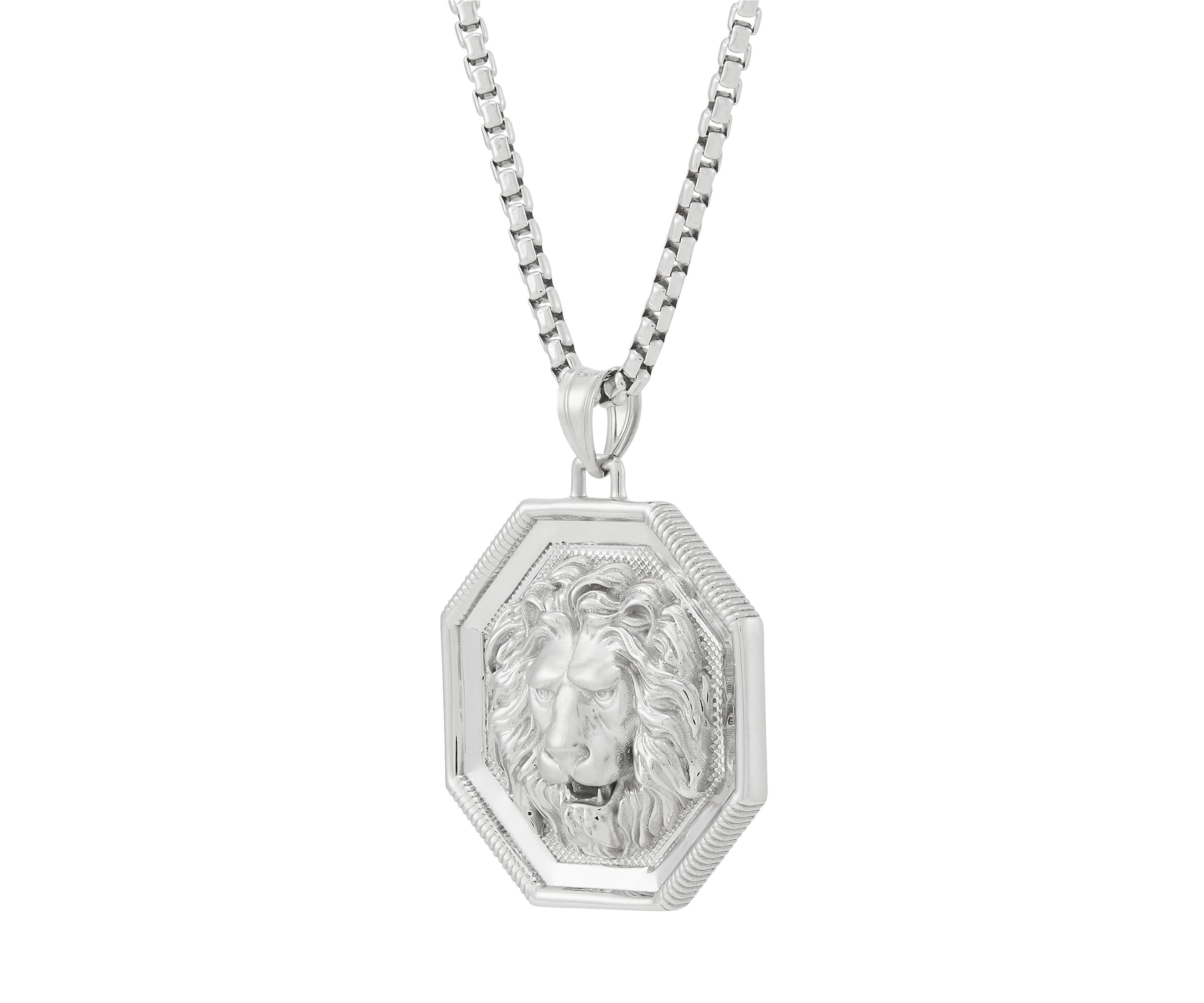 Lion in Frame Pendant with 20" Box Chain in Sterling Silver