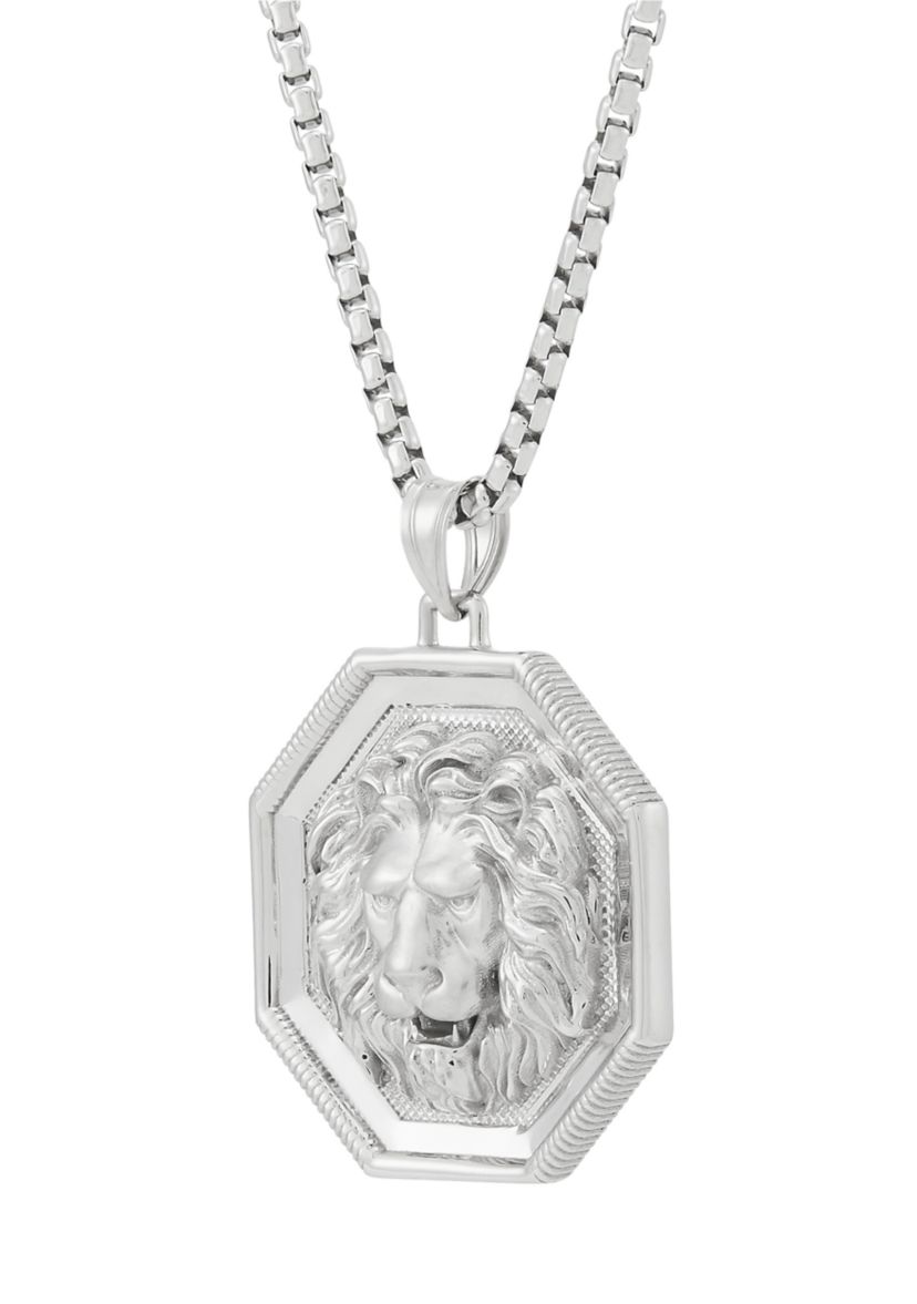 Lion in Frame Pendant with 20" Box Chain in Sterling Silver
