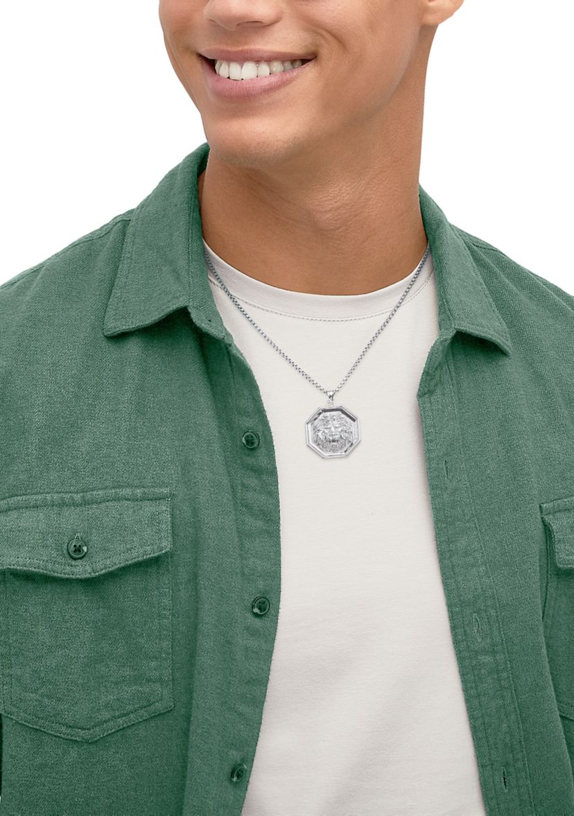 Lion in Frame Pendant with 20" Box Chain in Sterling Silver