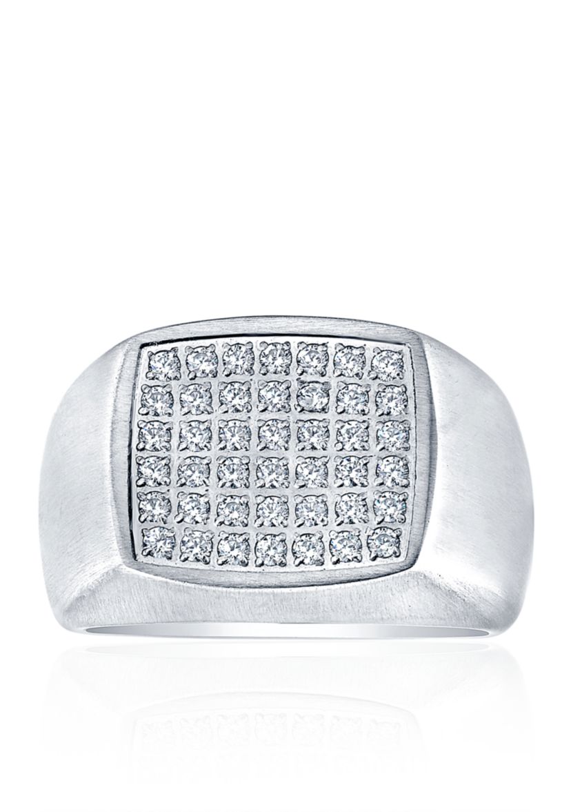 Polished Square Cubic Zirconia Ring in Stainless Steel