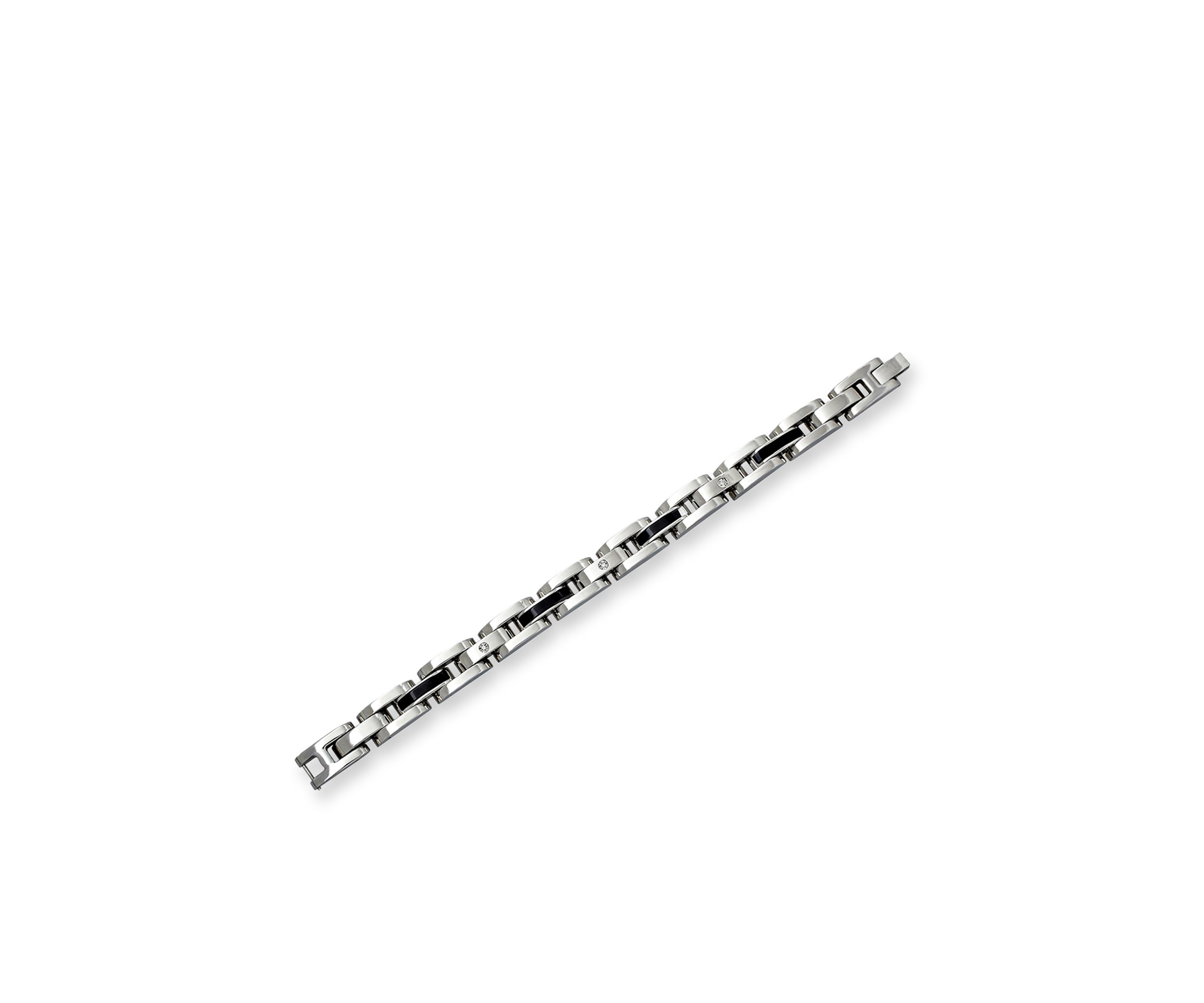 Diamond and Onyx Chain Bracelet in Stainless Steel