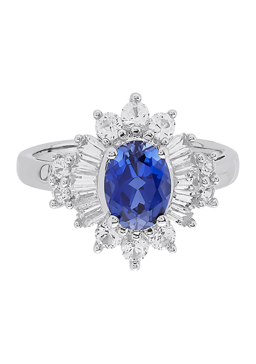 Created Sapphire and Created White Sapphire Ring in Sterling Silver